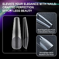 Inenk Flattened No C Curve Xxl Coffin Nail Tips Half Matte Clear Half Cover Coffin Flat Tips For Acrylic Nails Salons Home Diy