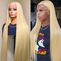 Cgcfoym 180 Density 613 Lace Front Wig Human Hair 28 Inch Straight Blonde 13X4 Transparent Hd Frontal Wigs Pre Plucked With Nat