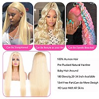 Cgcfoym 180 Density 613 Lace Front Wig Human Hair 28 Inch Straight Blonde 13X4 Transparent Hd Frontal Wigs Pre Plucked With Nat