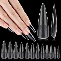 Inenk No C Curve Xxl Stiletto Nail Tips Half Matte Clear Half Cover Stiletto Flat Tips For Acrylic Nails Art Design Salons H