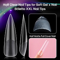 Inenk No C Curve Xxl Stiletto Nail Tips Half Matte Clear Half Cover Stiletto Flat Tips For Acrylic Nails Art Design Salons H