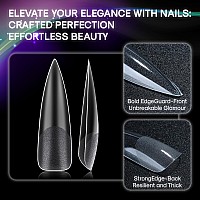 Inenk No C Curve Xxl Stiletto Nail Tips Half Matte Clear Half Cover Stiletto Flat Tips For Acrylic Nails Art Design Salons H