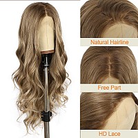 Sapphirewigs Brown Lace Front Wig Synthetic Lace Front Wigs For Women Natural Brown With Ash Blonde Tips Body Wave Heat Resistan