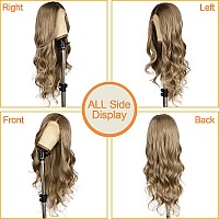 Sapphirewigs Brown Lace Front Wig Synthetic Lace Front Wigs For Women Natural Brown With Ash Blonde Tips Body Wave Heat Resistan