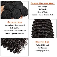 Weydlor Deep Wave Bundles With 13X4 Lace Frontal Human Hair 18 20 2216Inch 3 Bundles With Lace Frontal 100 Human Hair Deep Wav