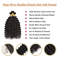 Weydlor Deep Wave Bundles With 13X4 Lace Frontal Human Hair 18 20 2216Inch 3 Bundles With Lace Frontal 100 Human Hair Deep Wav