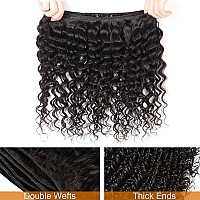 Weydlor Deep Wave Bundles With 13X4 Lace Frontal Human Hair 18 20 2216Inch 3 Bundles With Lace Frontal 100 Human Hair Deep Wav