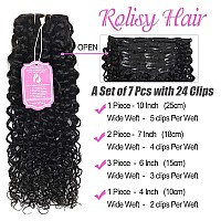 Rolisy Curly Clip In Hair Extensions Human Hair 16 Inch Water Wave Hair Extensions Clip In Human Hair For Black Women Water Curl