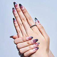 Glamermaid Press On Nails Medium Almond Gothic Black Ombre With Magic Circle Glue On Gel Nails 24Pcs Short Stiletto False Nail