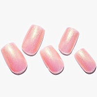 Glamermaid Press On Nails Medium Square Handmade Glitter Light Pink Gel Nail Polish Glue On Nails 24Pcs Short Square Reusable