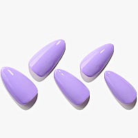 Glamermaid Press On Nails Medium Almond Handmade Light Purple Nail Polish Glue On Nails 24Pcs Short Stiletto Acrylic False Nai