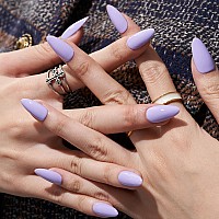 Glamermaid Press On Nails Medium Almond Handmade Light Purple Nail Polish Glue On Nails 24Pcs Short Stiletto Acrylic False Nai