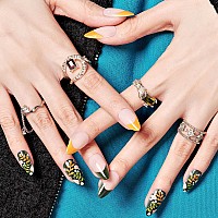 Glamermaid Press On Nails Medium Almond Spring Summer Leaf Green French Tip Glue On Gel Nails 24Pcs Short Stiletto Acrylic Fal