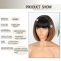 Werd Short Brown Bob Wigs For Women Light Brown Bob Wigs With Bangs 10Inch Synthetic Hair Brown Bob Highlight Wig For Daily Use