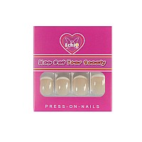 Echiq French Nude Smile Small White Line Press On False Gel Nails Medium Short Length Ellipse Oval Acrylic Manicure Art Tips Sti