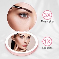 Qearfun Luxurious Rhinestone Led Lighted Compact Mirrorbling Portable Travel Makeup Mirrors35 Inch Rechargeable Mini Magnifyi