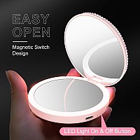 Qearfun Luxurious Rhinestone Led Lighted Compact Mirrorbling Portable Travel Makeup Mirrors35 Inch Rechargeable Mini Magnifyi