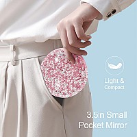 Qearfun Luxurious Rhinestone Led Lighted Compact Mirrorbling Portable Travel Makeup Mirrors35 Inch Rechargeable Mini Magnifyi