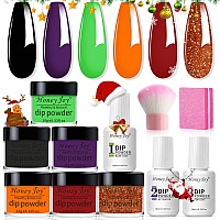 Dip Powder Nail Kit Starter 6 Colors Orange Black Fine Dipping Powder Essential Liquid Set With Base Top Coat Activator For Fre