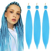 Braiding Hair Pre Stretched 3 Packs Prestretched Braiding Hair 26 Inch Ombre Braiding Hair Itch Free Sky Blue Yaki Synthetic H