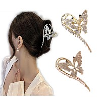 Diamond Nonslip Metal Hair Claws With Sparkly Pearls Big Cute Butterfly Headwear Gifts For Women Set Of 2