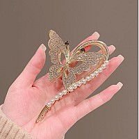 Diamond Nonslip Metal Hair Claws With Sparkly Pearls Big Cute Butterfly Headwear Gifts For Women Set Of 2