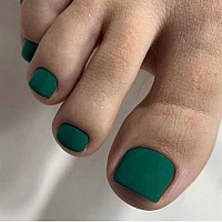 Kxamelie Solid Color Square Press On Toenails Short Matte Fake Toenails Acrylic Toe Nails Cute Artificial Dark Green Toenails Fo