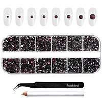 Beadsland Rhinestones For Makeup 8 Sizes 2500Pcs Burgundy Flatback Rhinestones Face Gems For Nails Crafts With Tweezers And Wax