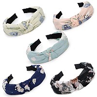 Velscrun 5 Pack Satin Knotted Boho Silk Headbands Wide Headbands For Women Girls Fashion Hair Styling Accessories Gifts