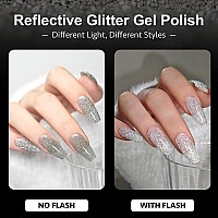 Gaoy Glitter Gel Nail Polish 16Ml Silver Reflective Gel Polish Sparkle Diamond Flash Soak Off Uv Gel For Nail Art 1202