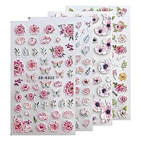 Haiidoak Pink Flower And Butterfly Nail Art Stickers Colorful Floral And Leaf Design Nail Decals Selfadhesive Nail Supplies Fo