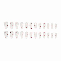 Mervf Almond Press On Nails Medium Fake Nails All White Stiletto Glue On Nails Press Ons With Red Heart Design Artificial Cute A