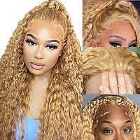 Sfd Honey Blonde Curly Lace Front Wigs Human Hair 13X4 Hd Lace Blonde Deep Wave Human Hair Wig 150 Density Pre Plucked 27 Colo