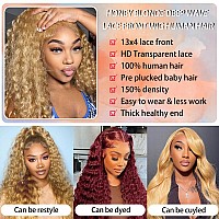 Sfd Honey Blonde Curly Lace Front Wigs Human Hair 13X4 Hd Lace Blonde Deep Wave Human Hair Wig 150 Density Pre Plucked 27 Colo