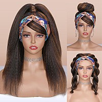 Wignee Kinky Curly Headband Wigs For Women Yaki Straight Wigs With Black Headband For Black Women 2A30 Highlights 18 Inch