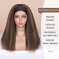 Wignee Kinky Curly Headband Wigs For Women Yaki Straight Wigs With Black Headband For Black Women 2A30 Highlights 18 Inch