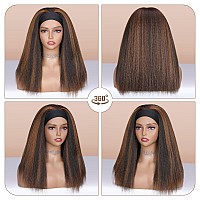 Wignee Kinky Curly Headband Wigs For Women Yaki Straight Wigs With Black Headband For Black Women 2A30 Highlights 18 Inch