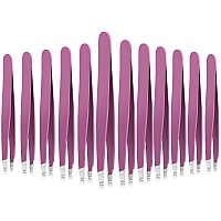 12 Pieces Eyebrow Tweezers Stainless Steel Slant Tip Tweezers Facial Hair Eyebrow Precision Tweezers For Men And Women Purple