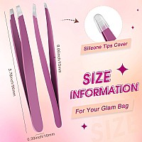 12 Pieces Eyebrow Tweezers Stainless Steel Slant Tip Tweezers Facial Hair Eyebrow Precision Tweezers For Men And Women Purple