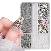 3D Nail Art Charms Silver Grey Nail Micro Caviar Beads Rhinestones For Acrylic Nails Mix Size Multishape Ab Nail Rhinestones Nai