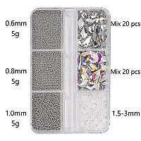 3D Nail Art Charms Silver Grey Nail Micro Caviar Beads Rhinestones For Acrylic Nails Mix Size Multishape Ab Nail Rhinestones Nai