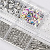 3D Nail Art Charms Silver Grey Nail Micro Caviar Beads Rhinestones For Acrylic Nails Mix Size Multishape Ab Nail Rhinestones Nai