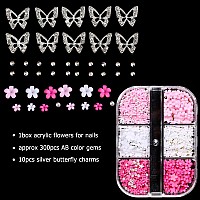 3D Flowers For Nails 3D Flowers Nail Charms Metal Butterfly Nail Charms With Nail Gems Pink White Acrylic Flowers For Nail De