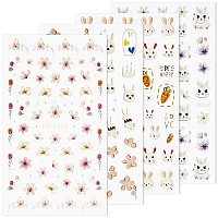 Haiidoak Bunny And Floral 5D Embossed Nail Art Stickers Colorful Flower And Bunny Nail Decals Nail Art Design Selfadhesive Nai