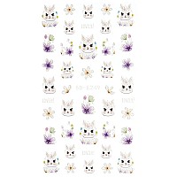 Haiidoak Bunny And Floral 5D Embossed Nail Art Stickers Colorful Flower And Bunny Nail Decals Nail Art Design Selfadhesive Nai