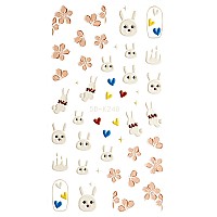 Haiidoak Bunny And Floral 5D Embossed Nail Art Stickers Colorful Flower And Bunny Nail Decals Nail Art Design Selfadhesive Nai