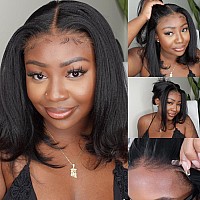 Nadula Bye Bye Knots Glueless Yaki Straight Bob 7X5 Lace Front Wigs Human Hair Pre Plucked Invisible Knots Pre Everything 3S Rea