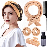 Heatless Overnight Curling Set For Long Hair Velvet Rollers Headband Comb Clips Scrunchie Bottle 6 Pieces In Khaki For W