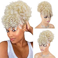 Ceitq Afro Puff Ponytail Extensions With Bangs Drawstring Ponytail For Women Short Kinky Curly Ponytail With Bangs Blonde Clip I