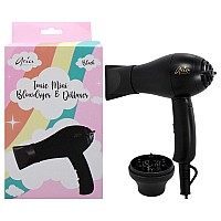 Aria Beauty Mini Folding Blowdryer, 1000W, Travel-Ready Black